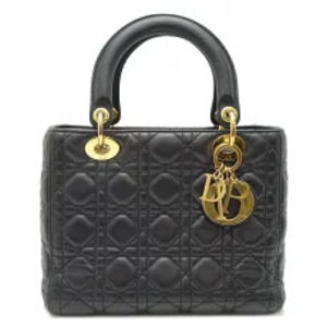 Christian Dior Cannage Lady Strap Handbag Leather Black